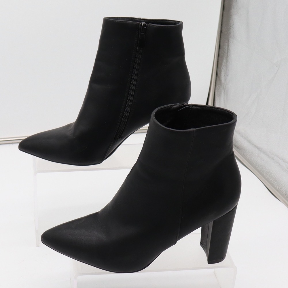 Dream Pairs Ankle Boots Women 8 Pointed Toe Block Heel Black Faux Leather Exc